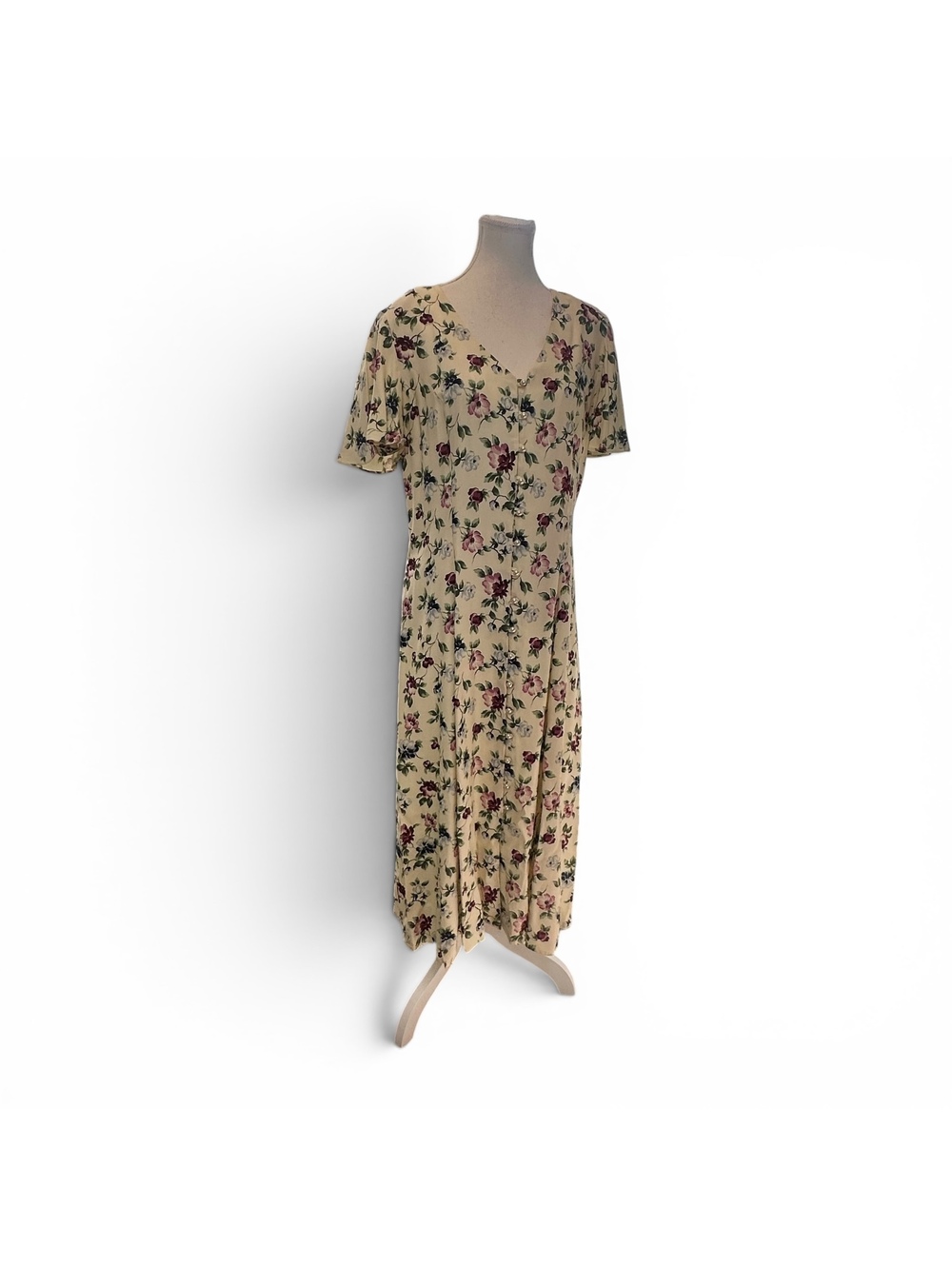 Vintage 90s Floral Midi Dress Cottagecore Grunge Button Front Rayon